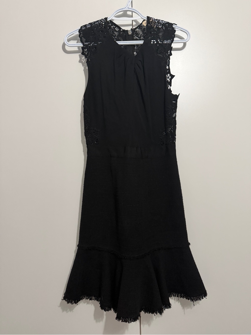 Rebecca Taylor Luna Sleeveless Script Lace Back & Tweed Dress